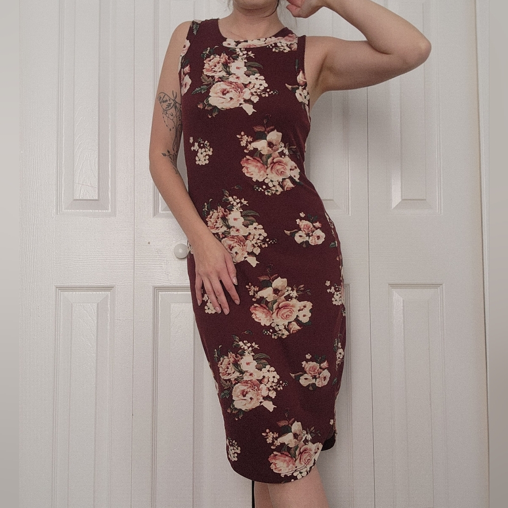 Rue21 Burgundy Floral Midi Dress